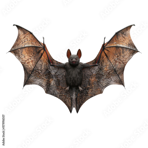 A majestic bat in flight wings spread wide showing intricate detail photo