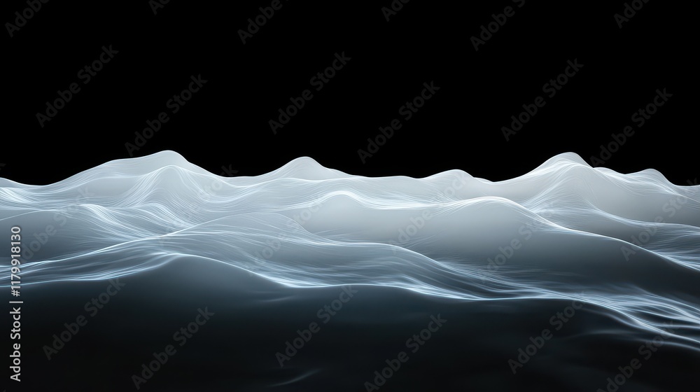 Fototapeta premium Abstract White Waves on Black Background, Elegant, Minimalist Design