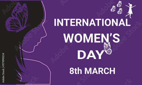 Women's Day poster with woman silhouette and fists inside in paper cut and copy space, 3D illustration. Girl face poster for feminism, independence, freedom, empowerment, activism for women rights