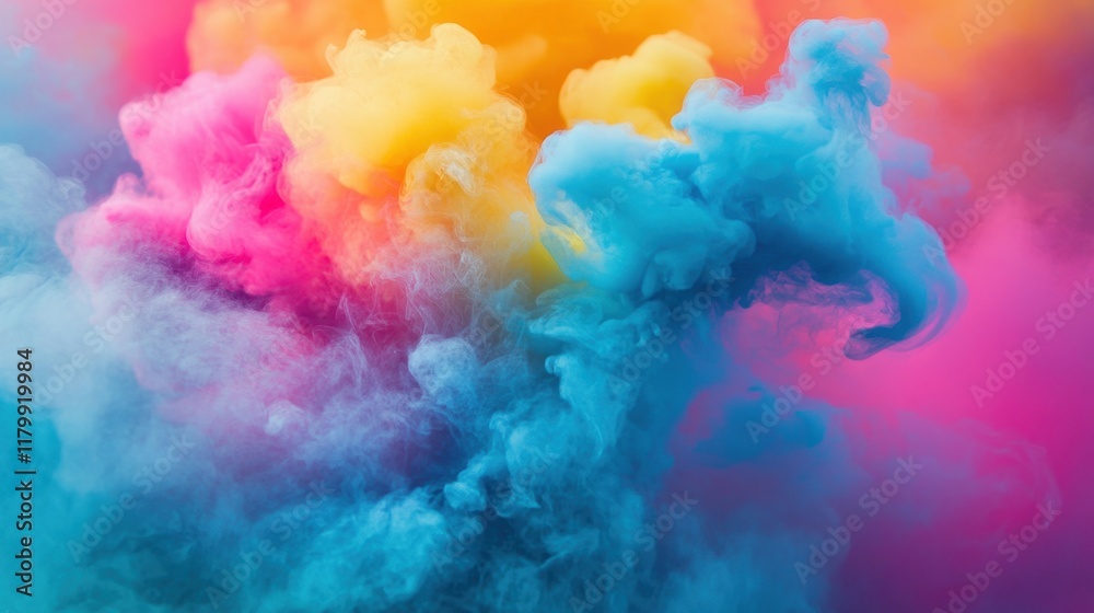 Fototapeta premium Vibrant Swirls of Colorful Smoke in Shades of Pink, Yellow, Blue and Purple Creating an Abstract Background for Creative Art and Design Concepts