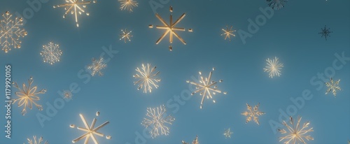 Golden Snowflakes on Blue B...