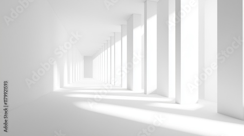 Minimalistic white room. Sun rays. Cleanliness. Paradise. Background.
