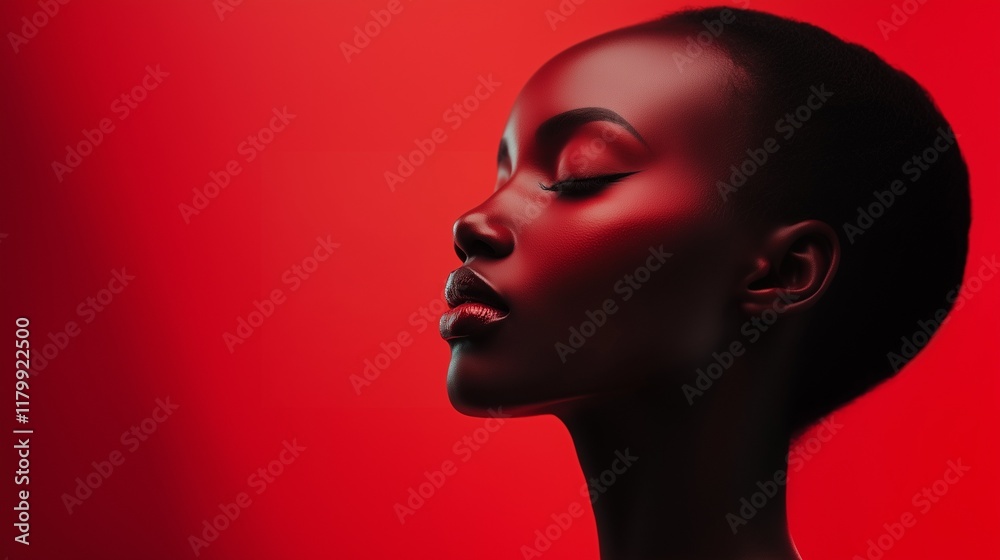 Woman on a red background. Red light.