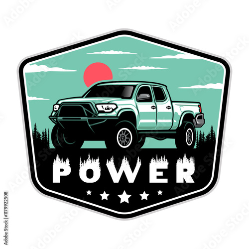 Trucking logo, Pickup Truck Tshirt design vector illustration. photo