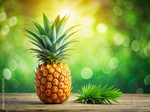 Minimalist Pineapple with Lush Green Leaves: Tropical Fruit Still Life Stock Photo