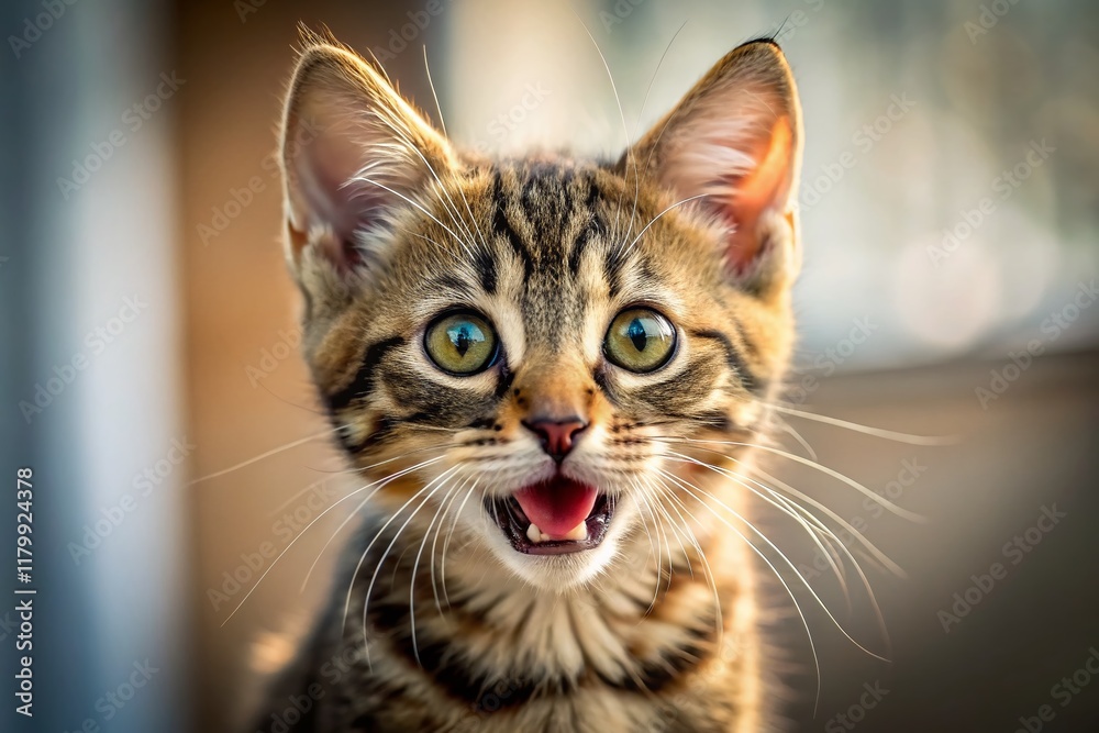Minimalist Portrait of a Cute Meowing Tabby Kitten Minimalist Portrait of a Cute Meowing Tabby Kitten