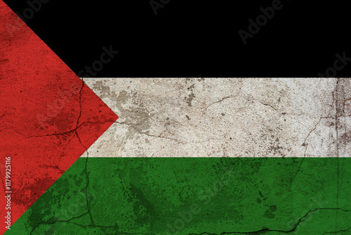 Fotografie State of Palestine flag painted on grungy cracked wall
