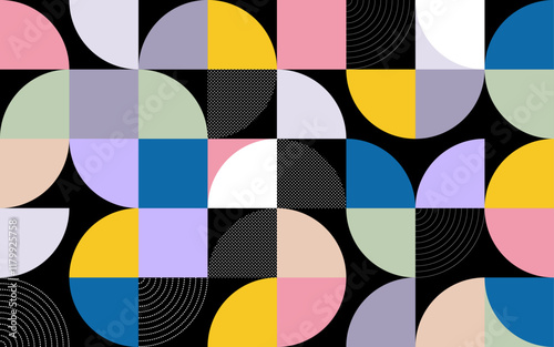 Scandinavian abstract seamless pattern swiss geometric mordern creative colorful shape squares circles clean shape style vector texture background