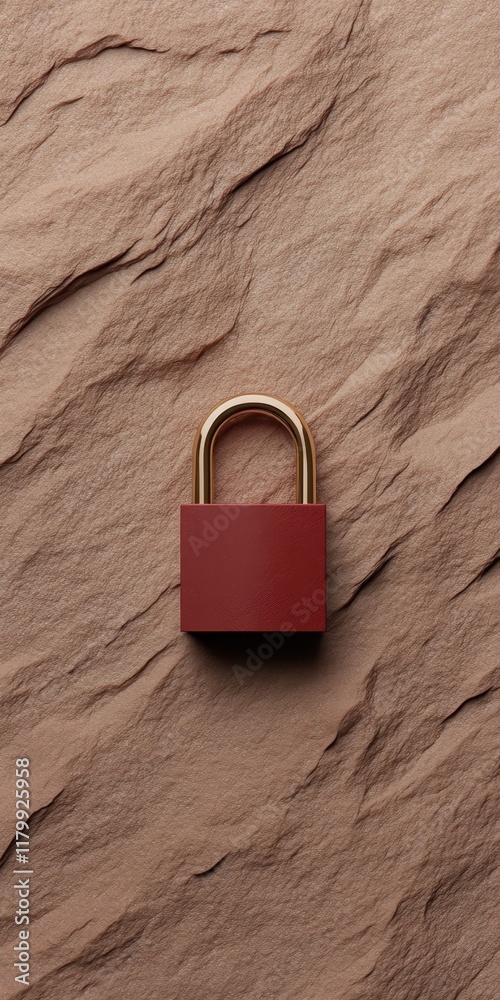Fototapeta premium Red Padlock on Brown Textured Background, Security and Protection Concept