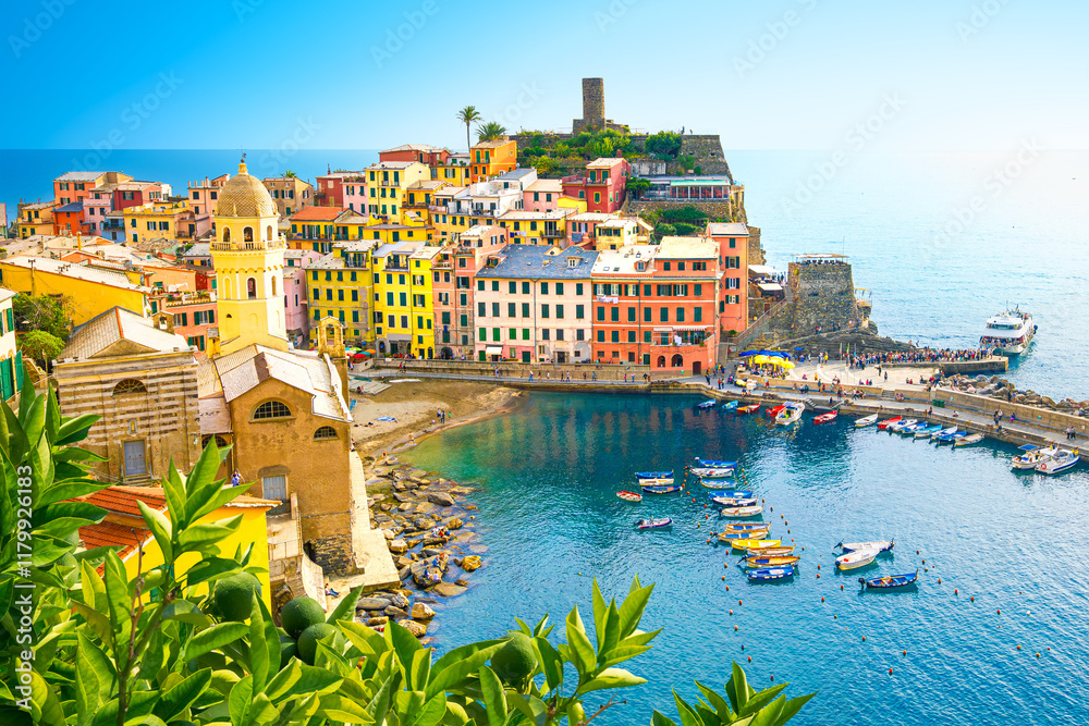 Vernazza Village, Cinque Terre Coast of Italy. Vernazza a beautiful small town in the province of La Spezia, Liguria, north of Italy and one of the five Cinque terre travel attractions
