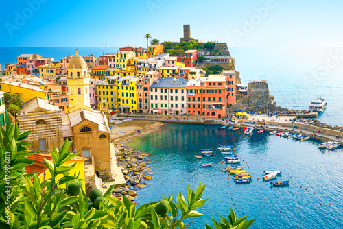 Vernazza Village, Cinque Terre Coast of Italy. Vernazza a beautiful small town in the province of La Spezia, Liguria, north of Italy and one of the five Cinque terre travel attractions photo