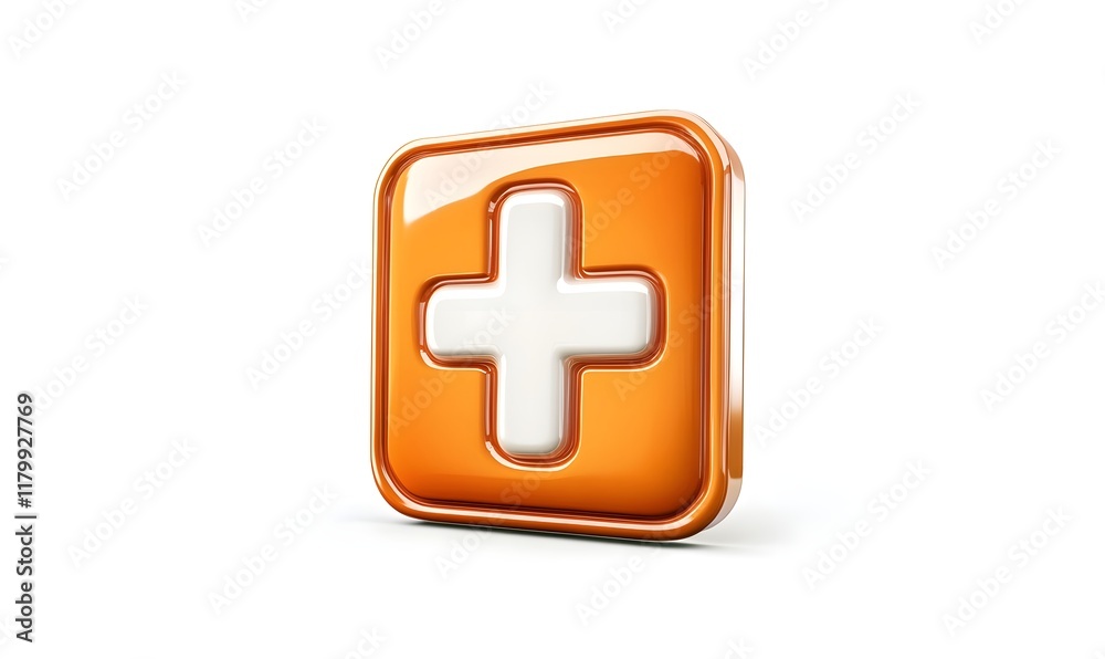 Obraz premium 3D orange square plus icon.