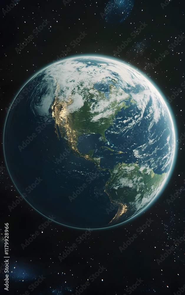Obraz premium A futuristic space station orbiting Earth, witnessing the environmental effects of global warming on the planets surface