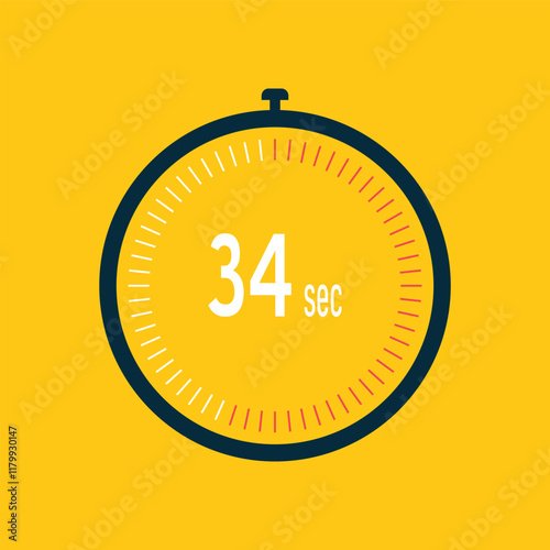 34 second timer clock. 34 sec stopwatch icon countdown time digital stop chronometer.