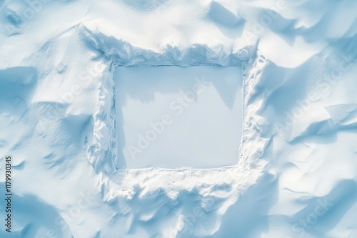 A square frame of untouched snow in a winter wonderland, perfect for text or image placement.