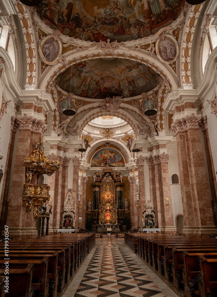 Fototapeta premium Of a historic church of Hofkirche cathedral, Innsbruck, Austria