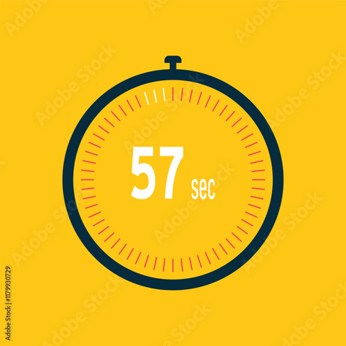 57 second timer clock. 57 sec stopwatch icon countdown time digital stop chronometer.