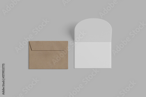 brown envelope and invitation card 3D illustrator