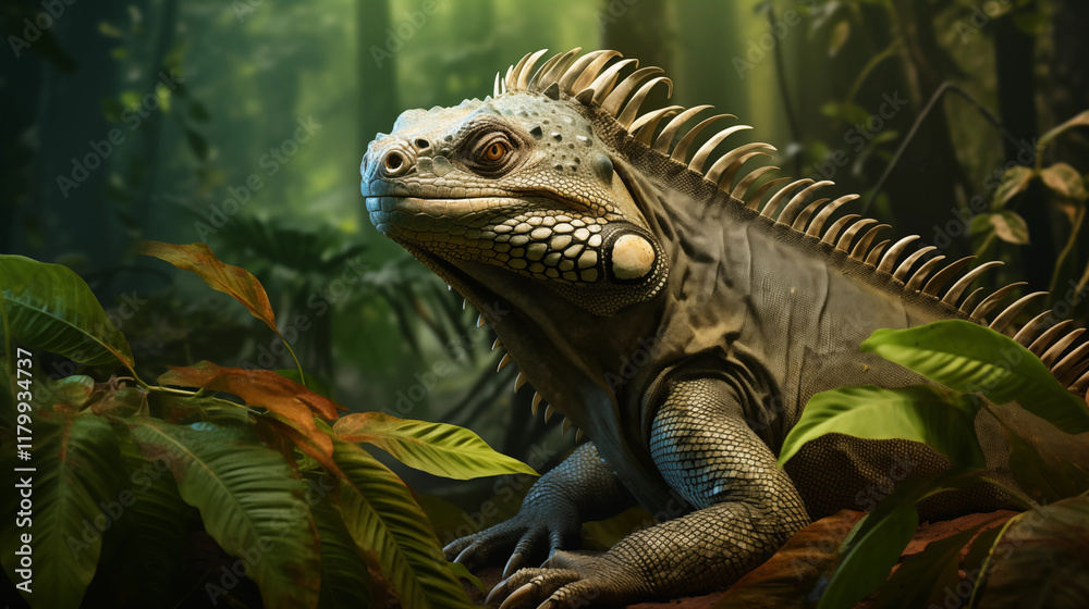 Rainforest Majesty: An Intimate Portrayal of a Wild Iguana in its Vibrant Tropical Habitat Rainforest Majesty: An Intimate Portrayal of a Wild Iguana in its Vibrant Tropical Habitat