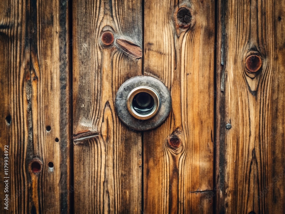 Minimalist Wooden Door with Peephole Lens - Stock Photo Minimalist Wooden Door with Peephole Lens - Stock Photo