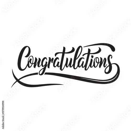 "Congratulations!" hand lettering calligraphy greeting sign. Text for card, T-shirt print, banner, poster, web, notebook, vector illustration.