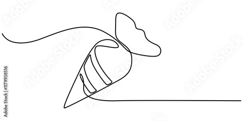 Pastry bag with cream one line art, Continuous one line drawing of pastry bag. Vector illustration, Pastry bag colored icon, Pastry bag outline icon vector illustration. Black line confectionery.