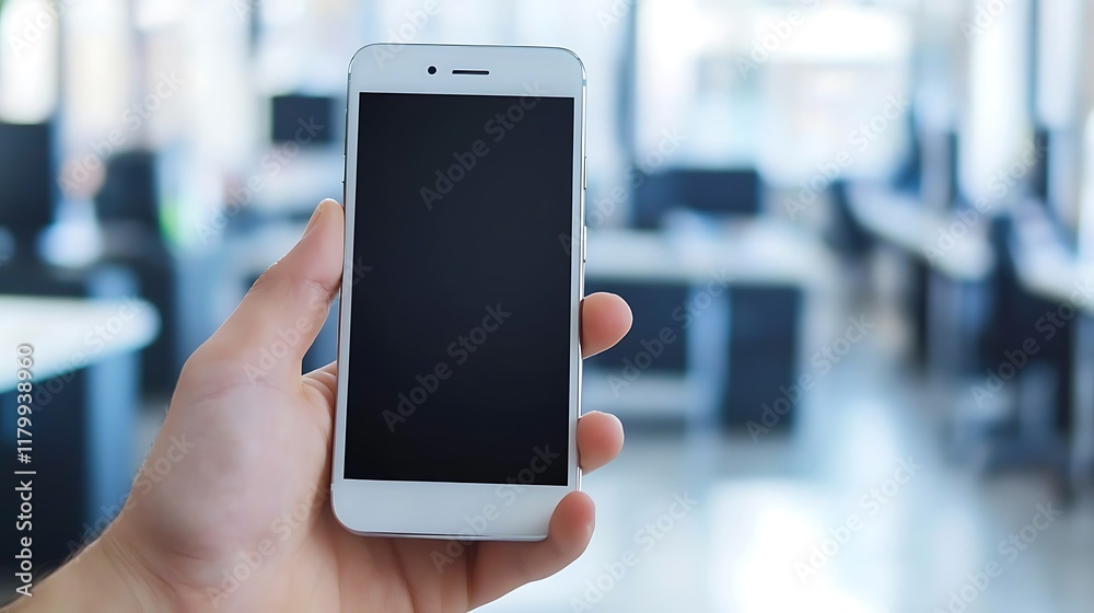 Fototapeta premium A person is holding a white cell phone with a black screen