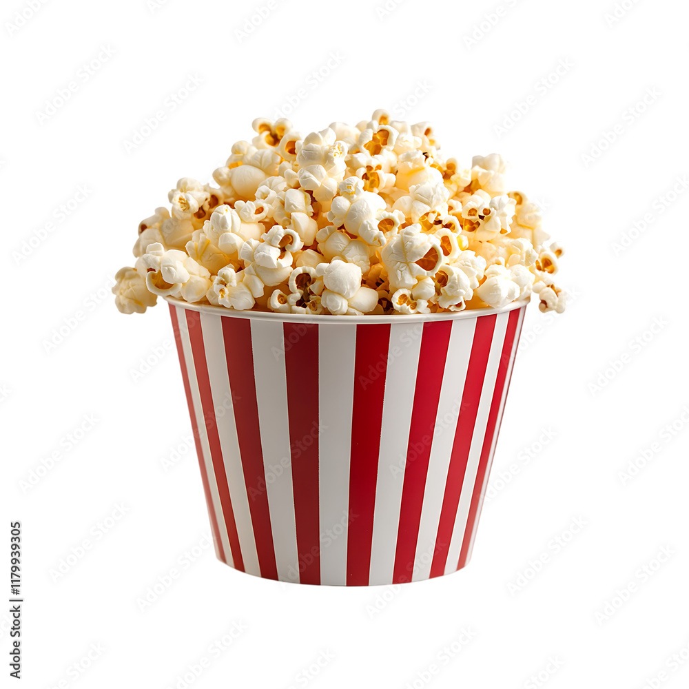 popcorn in a bucket red and white stripes isolated on a transparent background, in PNG format popcorn in a bucket red and white stripes isolated on a transparent background, in PNG format