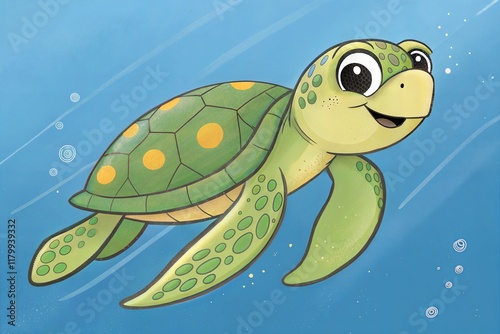 Cartoon water turtle on a blue background photo