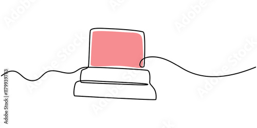 Single one line drawing flasher siren with text SOS. SOS concept. Continuous line draw design graphic vector illustration, Single continuous line drawing emergency siren icon. Fire warning sign.