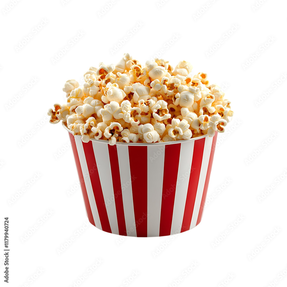 popcorn in a bucket red and white stripes isolated on a transparent background, in PNG format popcorn in a bucket red and white stripes isolated on a transparent background, in PNG format