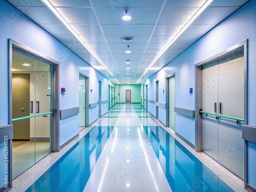 Modern Clinic Corridor  Clean  Empty Interior Hospital Hallway  Sterile Medical Background - Drone Photography