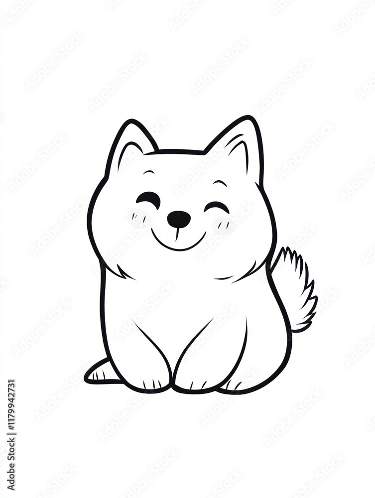 Fototapeta premium Smiling Shiba Inu: This adorable Shiba Inu puppy is perfect for coloring pages, stickers, and other creative projects. Coloring page