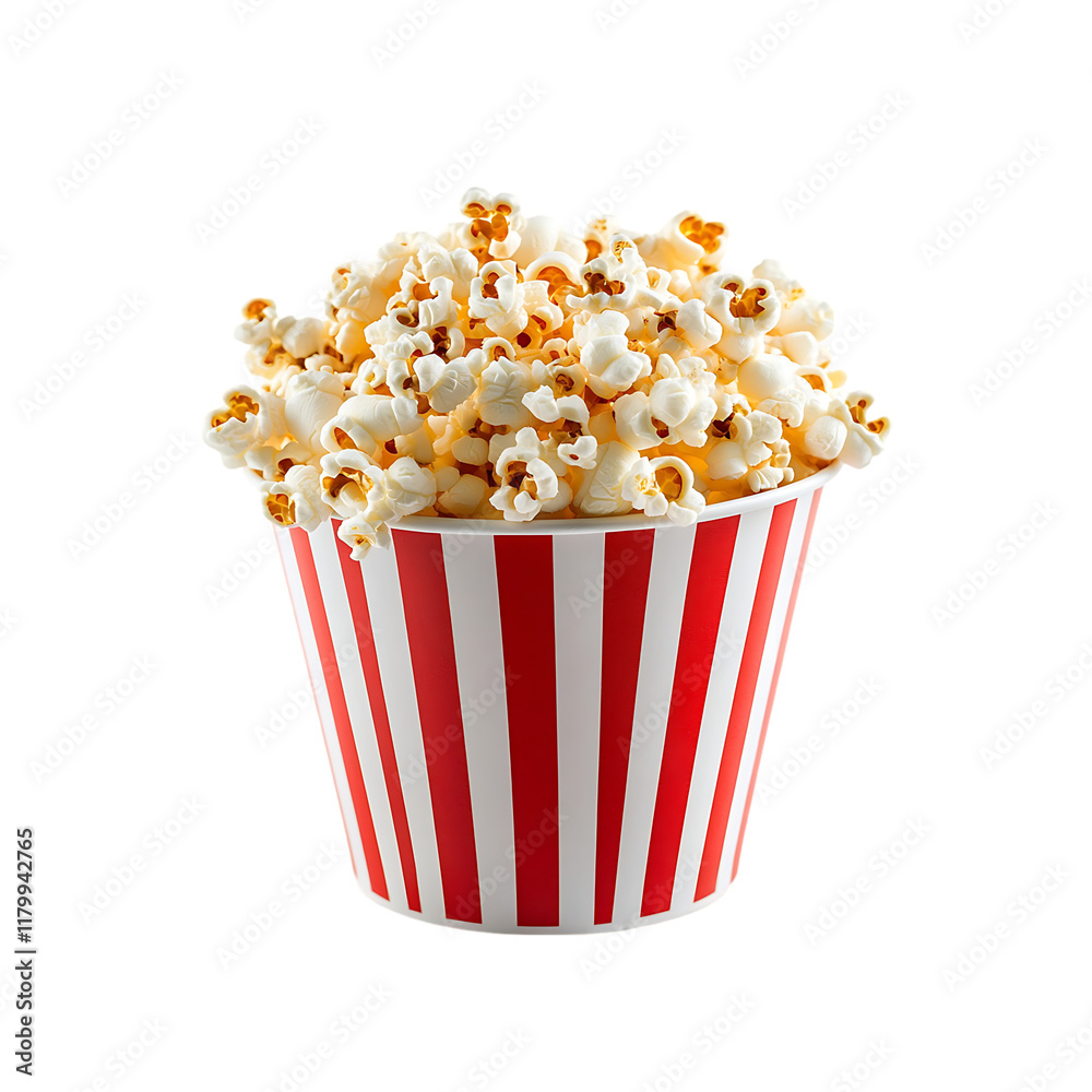 popcorn in a bucket red and white stripes isolated on a transparent background, in PNG format popcorn in a bucket red and white stripes isolated on a transparent background, in PNG format