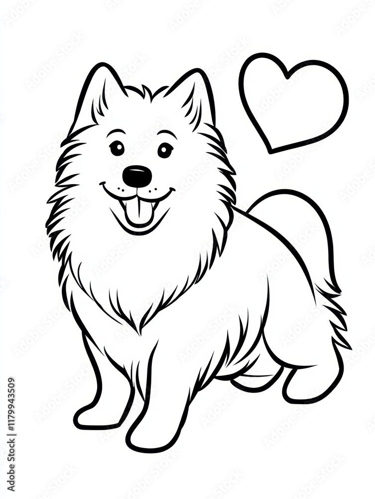 Happy Dog with Heart: A cheerful dog, possibly a Pomeranian, stands with its tongue out in a playful, lovable pose, a heart symbol floating above its head. Happy Dog with Heart: A cheerful dog, possibly a Pomeranian, stands with its tongue out in a playful, lovable pose, a heart symbol floating above its head.