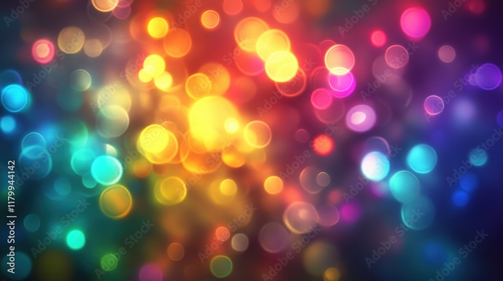Fototapeta premium Vibrant Abstract Background with Colorful Bokeh Lights and Soft Glowing Orbs in a Dreamy Multicolored Palette for Artistic and Creative Designs