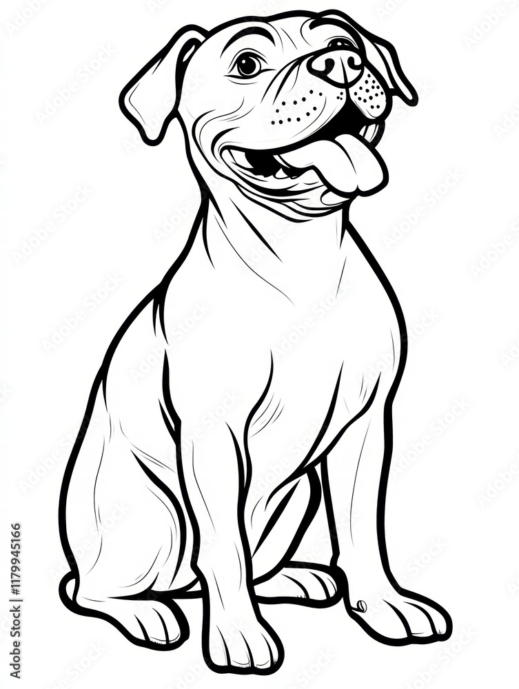 Fototapeta premium Happy Bulldog Line Art Illustration: A friendly and playful bulldog, drawn in a charming line art style, captures the essence of canine joy and companionship. Perfect for pet-themed designs.