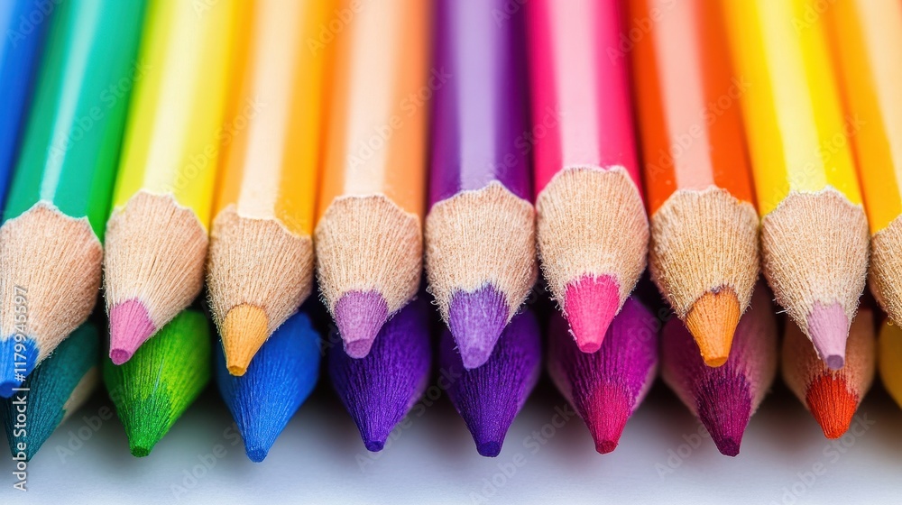 Vibrant Array of Colored Pencils Arranged in a Rainbow Spectrum on a White Background, Showcasing Their Tips and Rich Coloration for Creative Projects Vibrant Array of Colored Pencils Arranged in a Rainbow Spectrum on a White Background, Showcasing Their Tips and Rich Coloration for Creative Projects