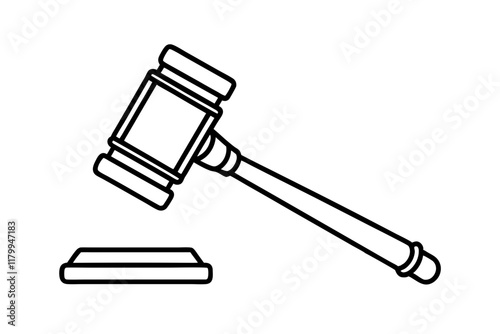 Judge's Gavel and Sound Block Line Art, Modern Legal-Themed Vector Illustration