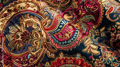 Wallpaper Mural Paisley Fabric: Woven Textile with Abstract Floral Pattern in Tan, Maroon, and Beige Tones Torontodigital.ca