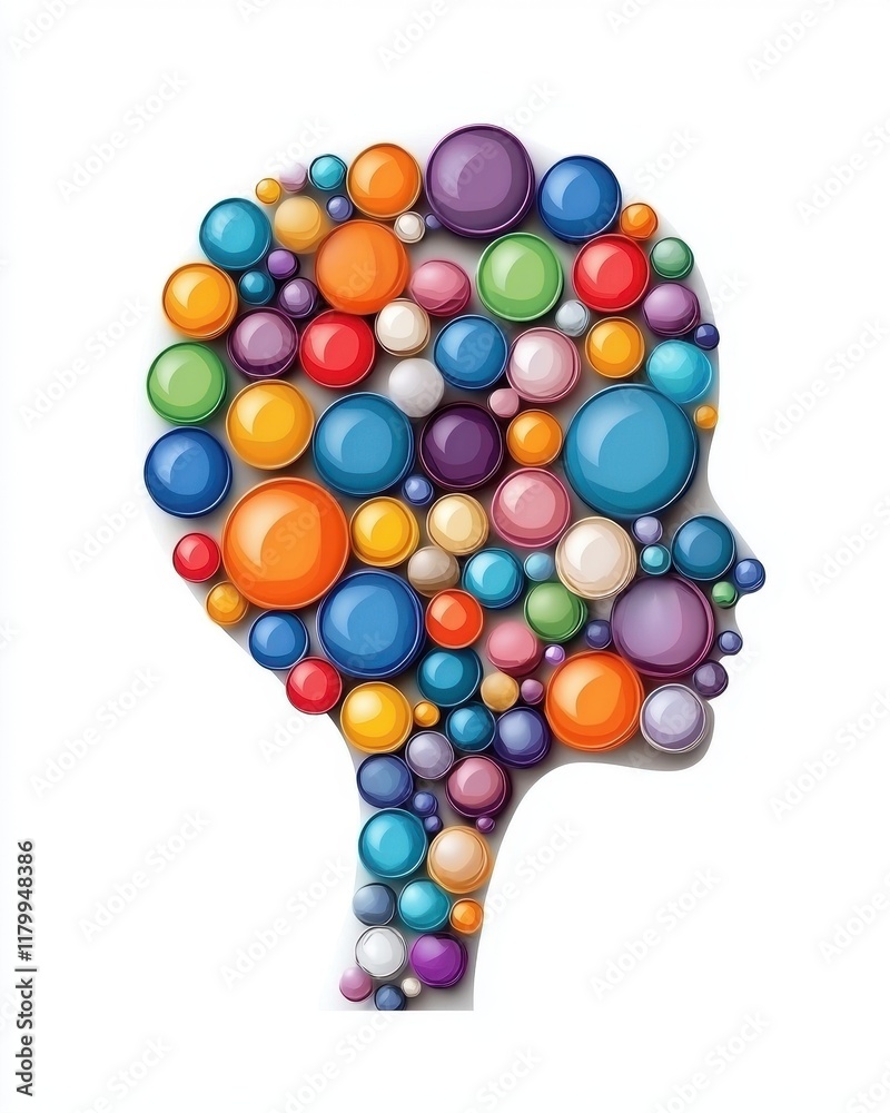Colorful Silhouette with Vibrant Bubbles Representing Creativity
