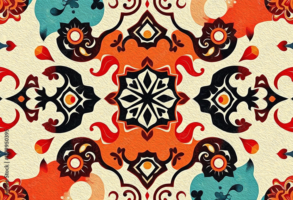 Fototapeta premium Oriental pattern. Oil painting. Pattern for printing on wall decorations, covers, leaflets, business cards