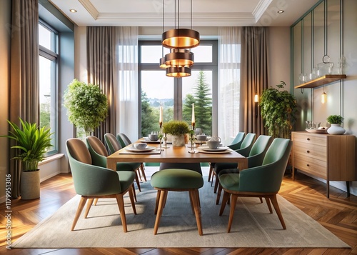 Modern Minimalist Dining Room Table Setting, Elegant Dinner Table Decor, Architectural Photography