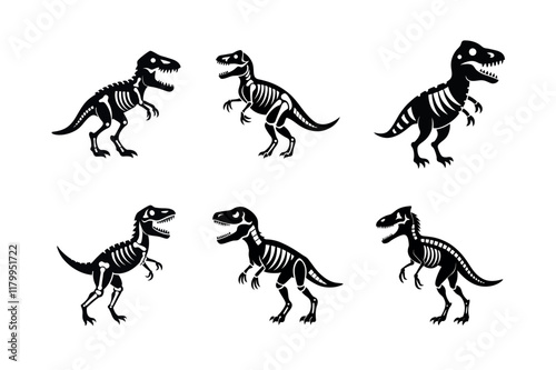 Dinosaur Skeletons in a Seamless Pattern