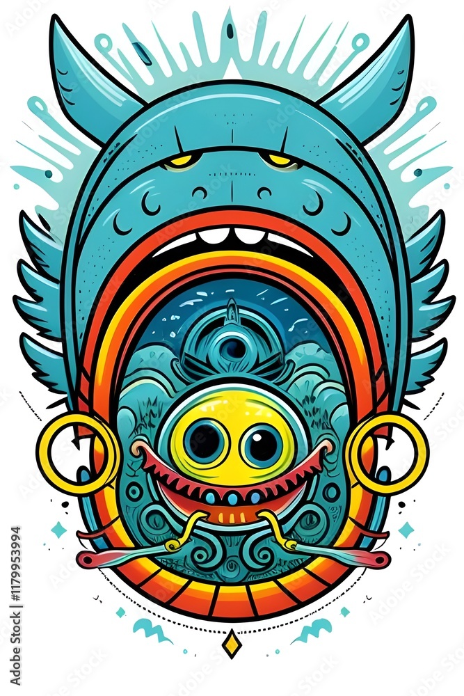 Obraz premium A colorful cartoon illustration of a science fiction fantasy character monster. alien, creature, extraterrestrial, futuristic, surreal, whimsical, digital art, illustration, fantasy world, otherworld