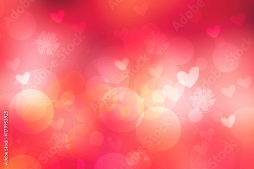 Valentines or wedding day card template. Abstract love romantic holiday gradient pink red orange background texture with hearts. Beautiful backdrop with space.
