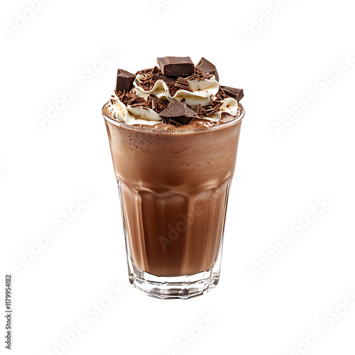 chocolate milkshake in a glass isolated on a transparent background, in PNG format