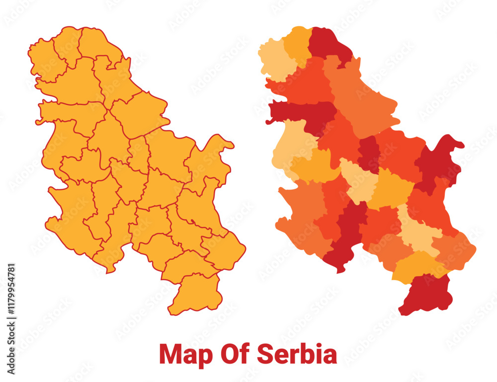 Obraz premium Serbia Map Yellow regions orange political map vector