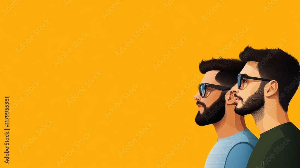 Stylish men with beards and glasses, a portrait of modern male grooming eyewear Stylish men with beards and glasses, a portrait of modern male grooming eyewear