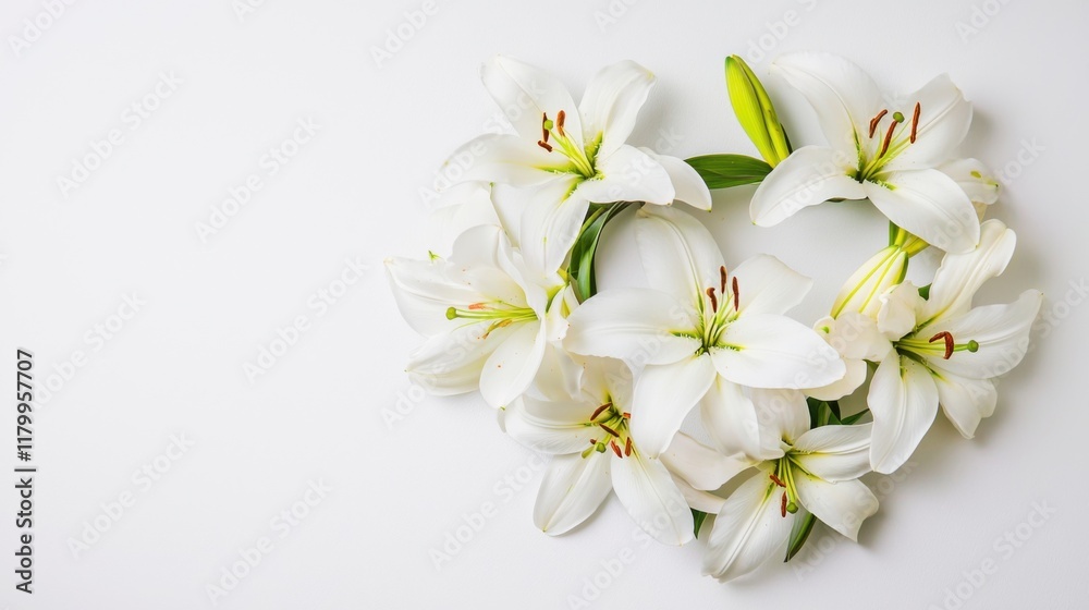 Fototapeta premium Heart shape made of lily flowers. Valentine's day. Love fashion